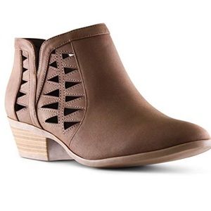 Brown leather slip on zip booties with heel
